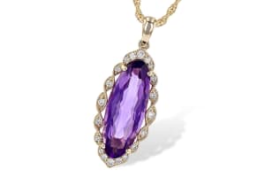 Amethyst & Diamond Pendant 14K Yellow Gold