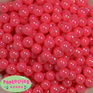 12mm Neon Hot Pink AB Finish Miracle Acrylic Bubblegum Beads