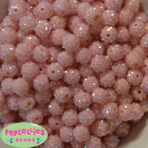 12mm Peach Rhinestone Bubblegum Beads