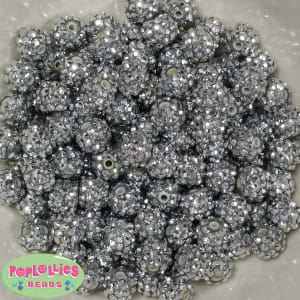 12mm Silver Rhinestone Bubblegum Beads
