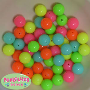 14mm Mixed Neon Color Acrylic Beads 50pc