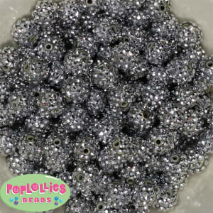 14mm Silver Rhinestone Bubblegum Beads
