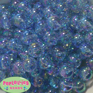 16mm Clear Baby Blue Glitter Acrylic Gumball Bead