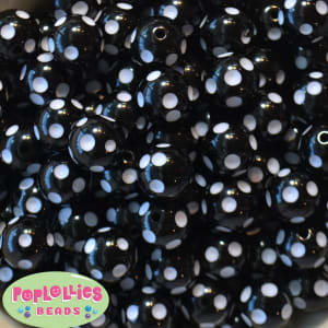 16mm Black Polka Dot Bubblegum Beads