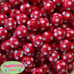 16mm Red Polka Dot Bubblegum Beads