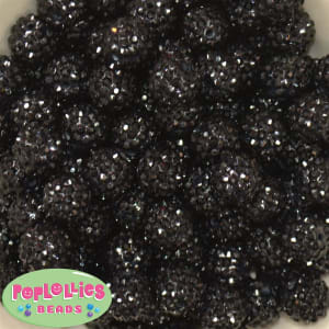 16mm Black Rhinestone Bubblegum Beads 20 Pack