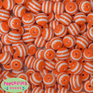 16mm Orange Stripe Resin Bubblegum Beads