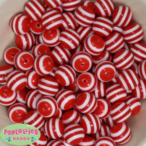 16mm Red Stripe Resin Bubblegum Beads