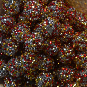 22mm Red, Silver, Gold Confetti Rhinestone Bead