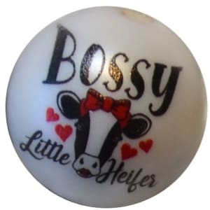 20mm Bossy Little Heifer Print Bubblegum Beads