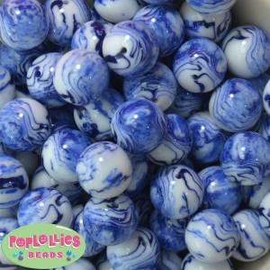 20mm Royal Blue Marble Acrylic Bubblegum Bead