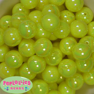 20mm Neon Yellow Green Miracle AB Acrylic Bubblegum Beads Bulk