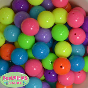20mm Mix of Neon Acrylic Bubblegum Bead 100 pc
