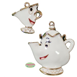 Teapot and Teacup Enamel Pendant and Charm Set