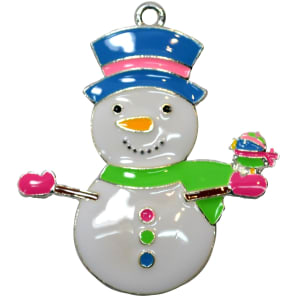 Enamel Winter Snowman 35mm x 35mm (approx 1.3")