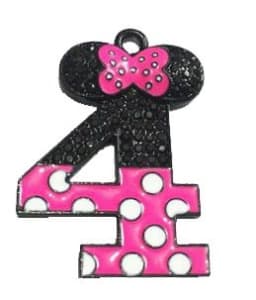 Hot Pink Minnie Style "4" Rhinestone and Enamel Pendant 35 x 25 mm