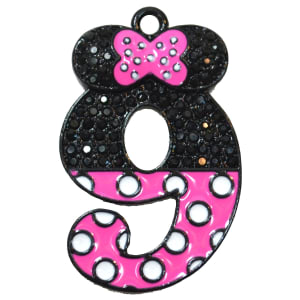 Minnie Style Nine 9 Rhinestone and Enamel Pendant 35 x 25 mm