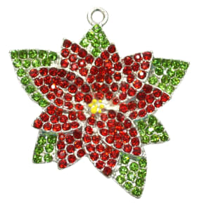 Rhinestone Christmas Poinsettia Pendant 40mm x 40mm