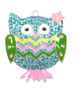 Spring Pastel Owl Rhinestone Enamel Pendant 40mm x 37mm