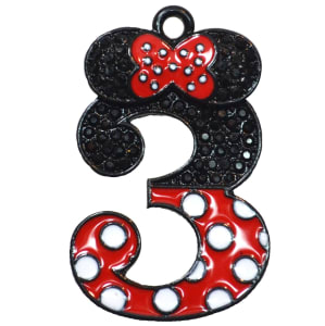 Hot Pink Minnie Style "3" Rhinestone and Enamel Pendant 35 x 23 mm