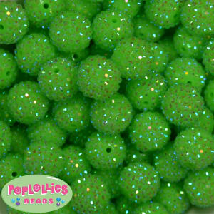 20mm Neon Lime Rhinestone Bubblegum Beads Bulk