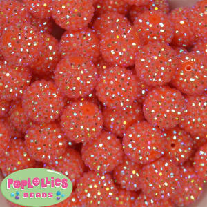 20mm Neon Orange Rhinestone Bubblegum Beads