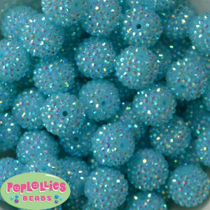 20mm Neon sky Blue Rhinestone Bubblegum Beads