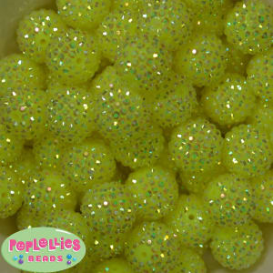 	 20mm Neon Yellow Rhinestone Bubblegum Beads