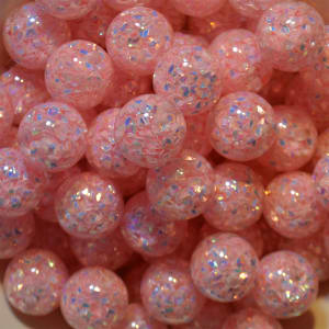 20mm resin bubblegum bead with Pink sequins inside