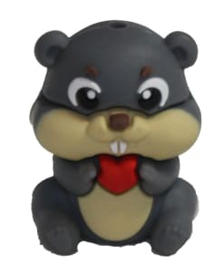Gray Beaver with a heart 3-D Silicone Focal Bead