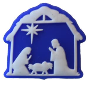 Blue and White Christmas Nativity Silicone Focal Bead