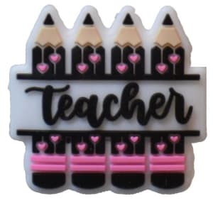 Hot Pink and Black Teacher Silicone Focal Bead