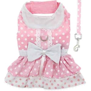 Pink Polka Dot and Lace Small Dog Harness Dress