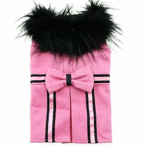 Pink Wool Small Dog Coat with Faux Fur Collar