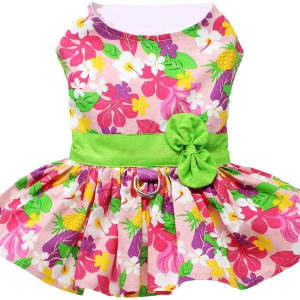 Pink Hawaiian Floral Dog Harness Dress
