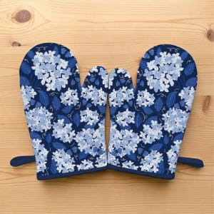 Oven Mitts Dark Blue Hydrangea  (Set of 2) by GINGIBER