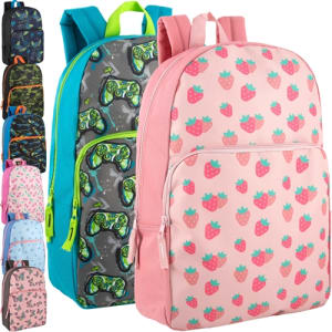 Wholesale 17-Inch Printed Backpacks - Bulk Case of 24