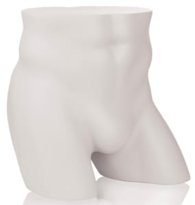 White fiberglass male mid form display with full round butt self standing retail mannequin form