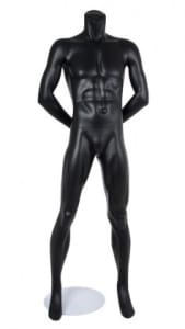 Matte Black Headless Male Mannequin Arms Behind Back
