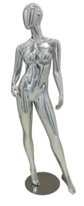silver chrome female mannequin egghead headless pose retail display zing display