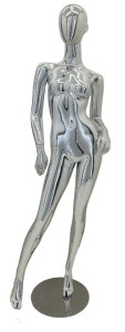 silver chrome female mannequin egghead headless pose 6 retail display zing display
