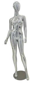 silver chrome female mannequin egghead headless pose 1 retail display zing display