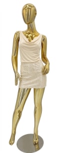 gold chrome female mannequin egghead headless pose 2 retail display zing display