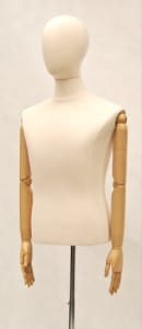 White male 3/4 torso egghead display mannequin with white finish