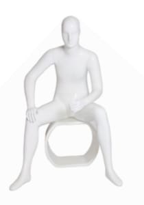 Seated Male Mannequin in Glossy White.  Stool Base Included.  Shop today at www.zingdisplay.com