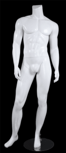 Male Mannequin Matte White Headless Changeable Heads - Right Leg Out