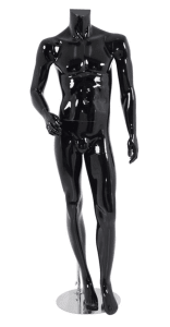 Male Mannequin Glossy Black Headless Changeable Heads - Right Arm Bent