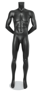 Male Mannequin Matte Black Headless Changeable Heads - Hands Behind Back