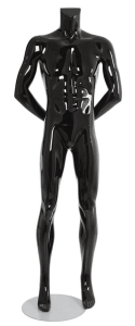 Male Mannequin Glossy Black Headless Changeable Heads - Hands Behind Back