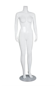 glossy white Brazilian female mannequin headless with optional changeable heads